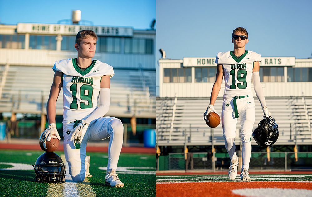 Football senior pictures on high school field