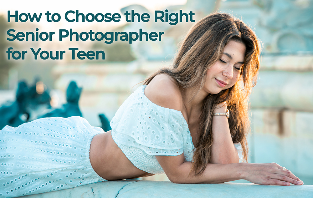 High school senior girl portrait in Detroit with natural light at outdoor fountain
