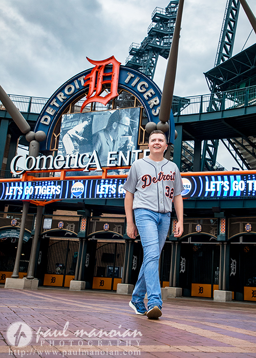 Baseball senior pictures at Comerica Park in downtown Detroit