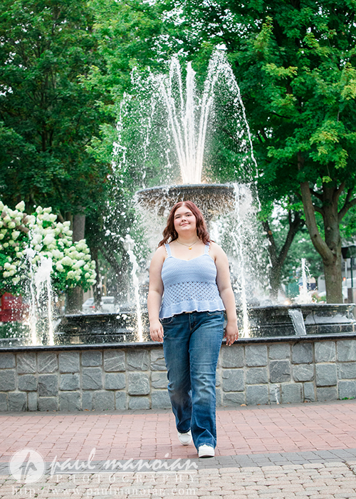 Franklin High School senior Lena at the downtown Plymouth fountain