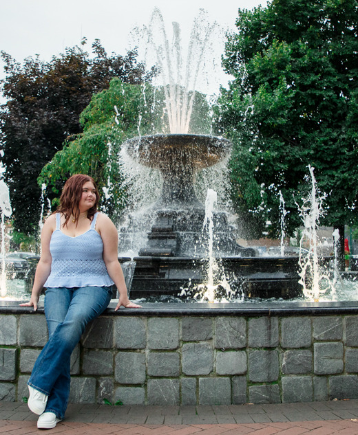 Franklin High School senior Lena at the downtown Plymouth fountain