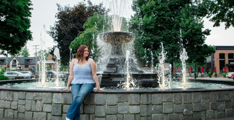 Franklin High School senior Lena at the downtown Plymouth fountain