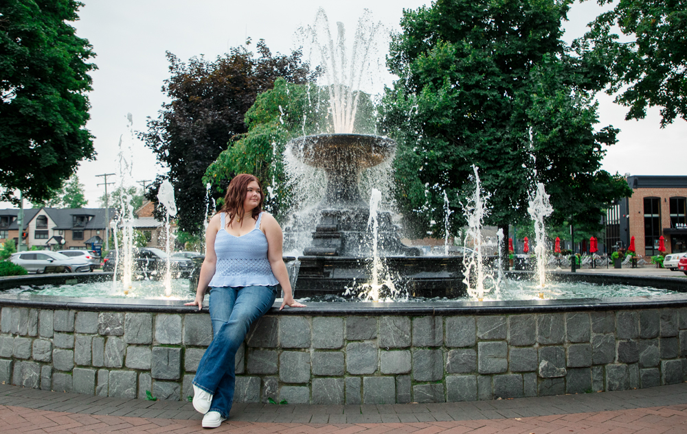 Franklin High School senior Lena at the downtown Plymouth fountain