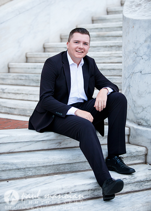 Swartz Creek High School senior portrait on the steps of the Detroit Institute of Arts