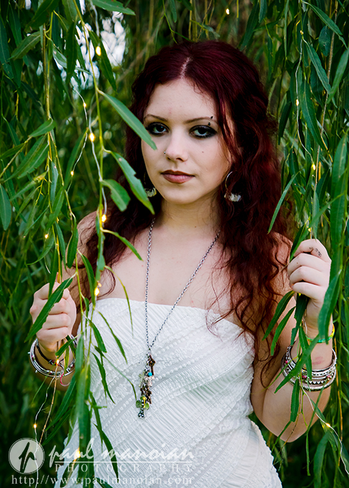 Gothic Senior Pictures with Trees and Lights